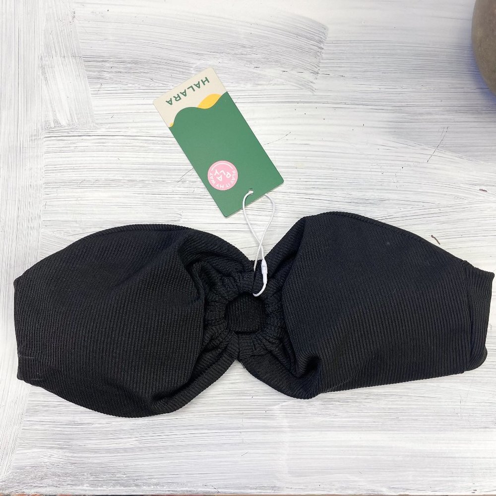 Halara Black Ribbed Knit Strapless Bikini Top